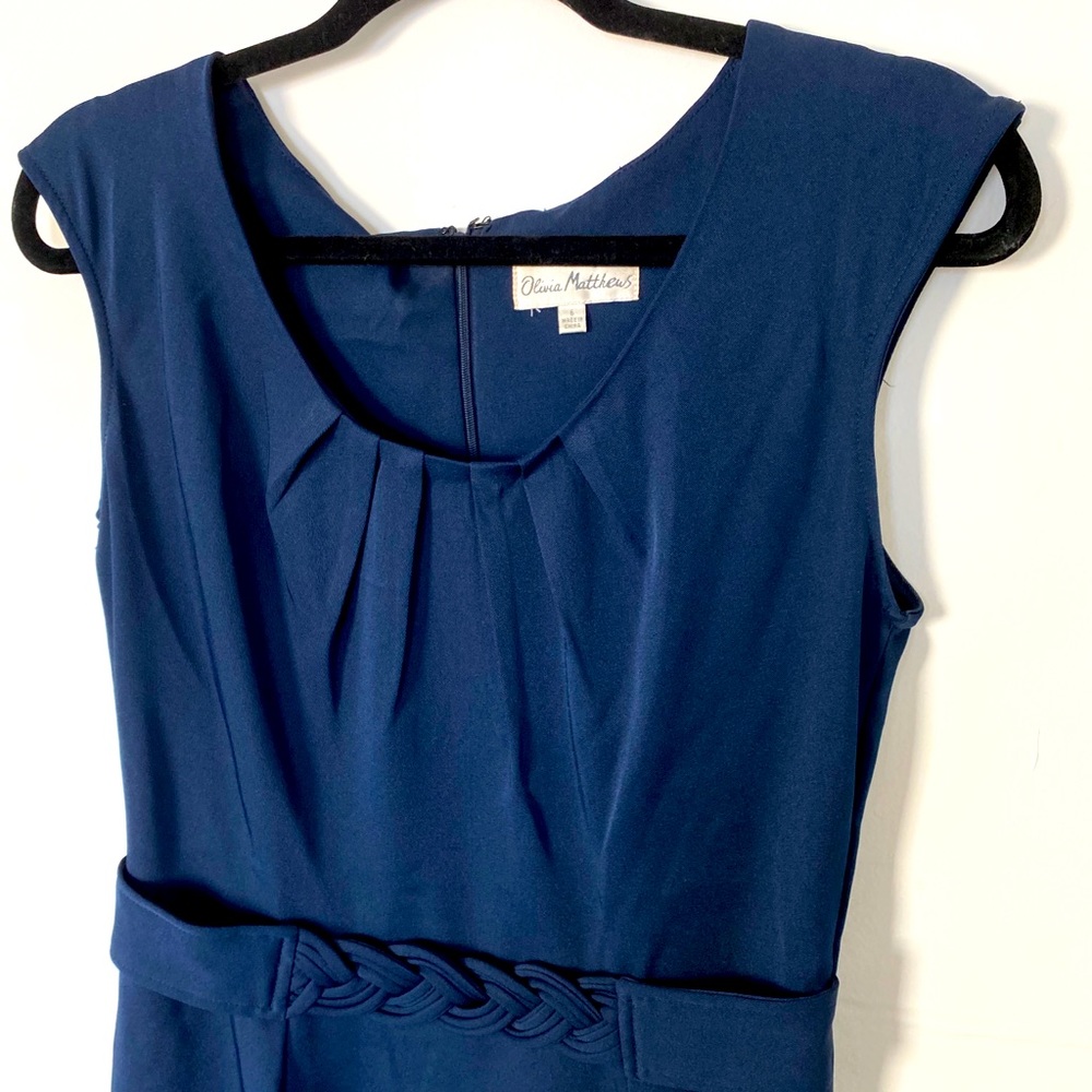 Navy Blue Belted Shift Dress Professionally Chic!
